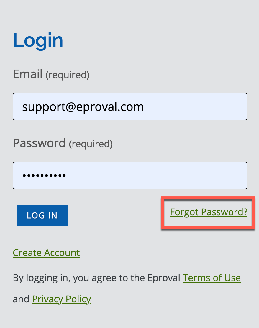 Login screen with Forgot Password highlighted