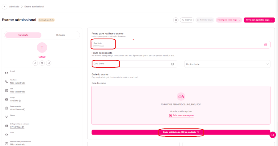 imagem com destaque para data limite para realizar exame admissional