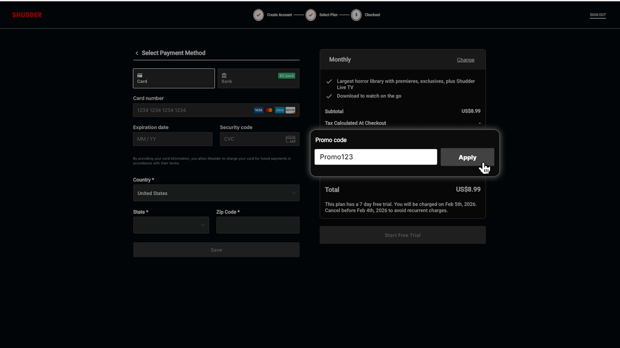 Screenshot of the checkout page during Signup - click to enlarge Screenshot of the checkout page during Signup