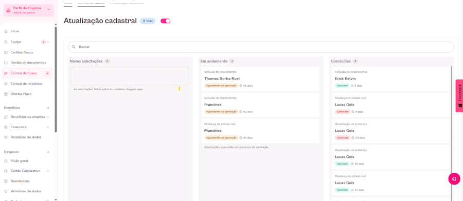 imagem exemplo da tela de atualização cadastral visão admin