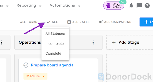 Status dropdown for Tasks
