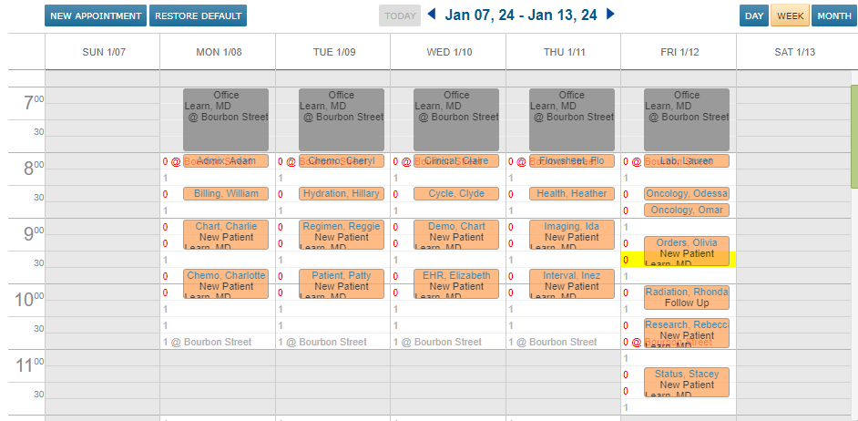 The Appointment Calendar in Week view - click to enlarge The Appointment Calendar in Week view