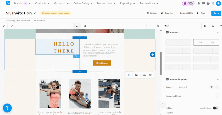 Select a Merge Tag from text toolbar dropdown to insert in Template