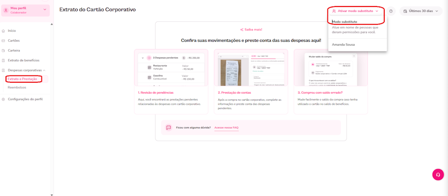 imagem exemplo com destaque para a opção de ativar substituto