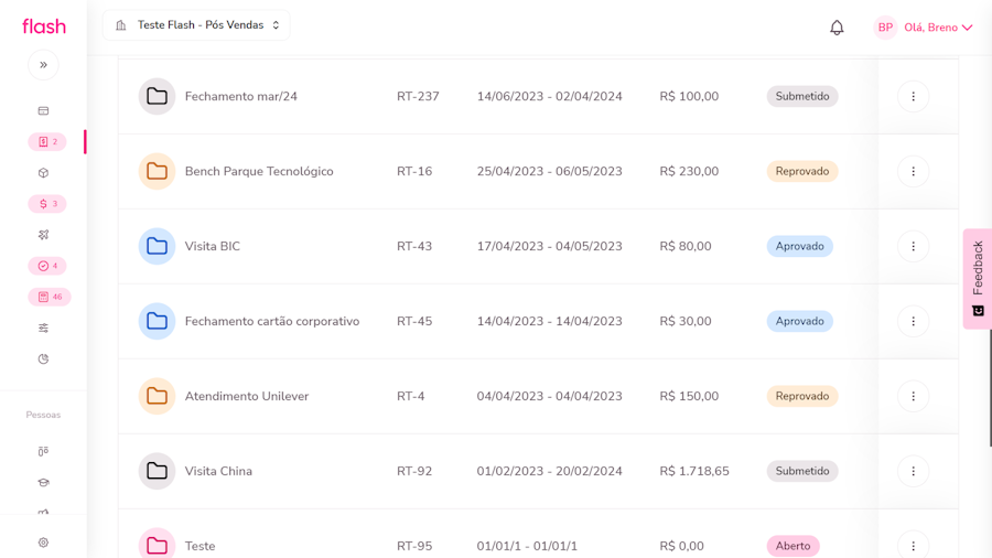 Imagem exemplo de pastas criadas de adiantamentos.