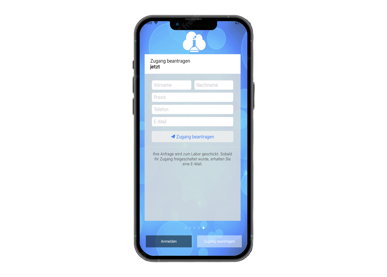 Beantragen Sie Ihren Zugang und registrieren Sie sich für die Nutzung der App. - klicken Sie zum Vergrößern Beantragen Sie Ihren Zugang und registrieren Sie sich für die Nutzung der App.