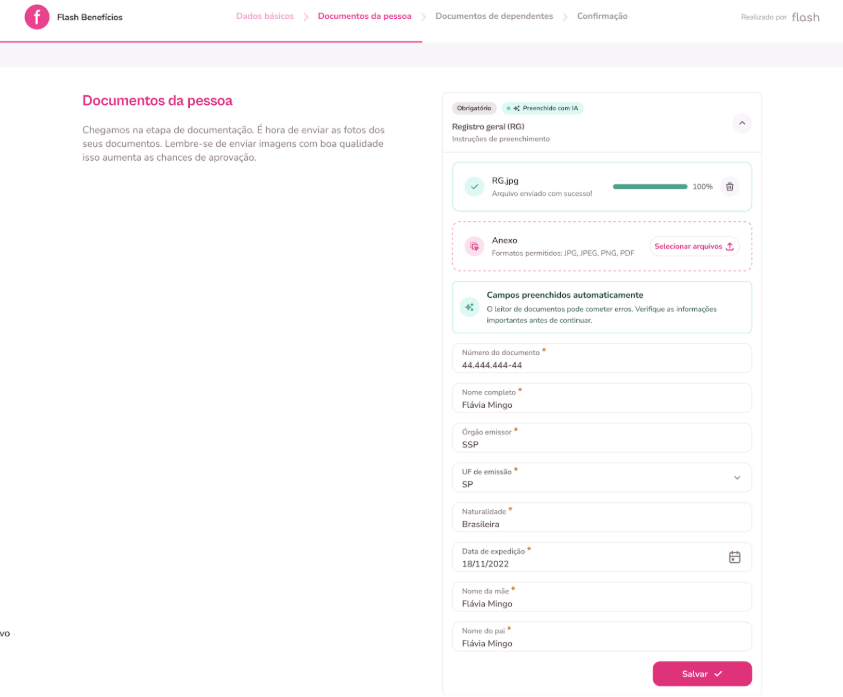 imagem exemplo das informações que o colaborador preenche