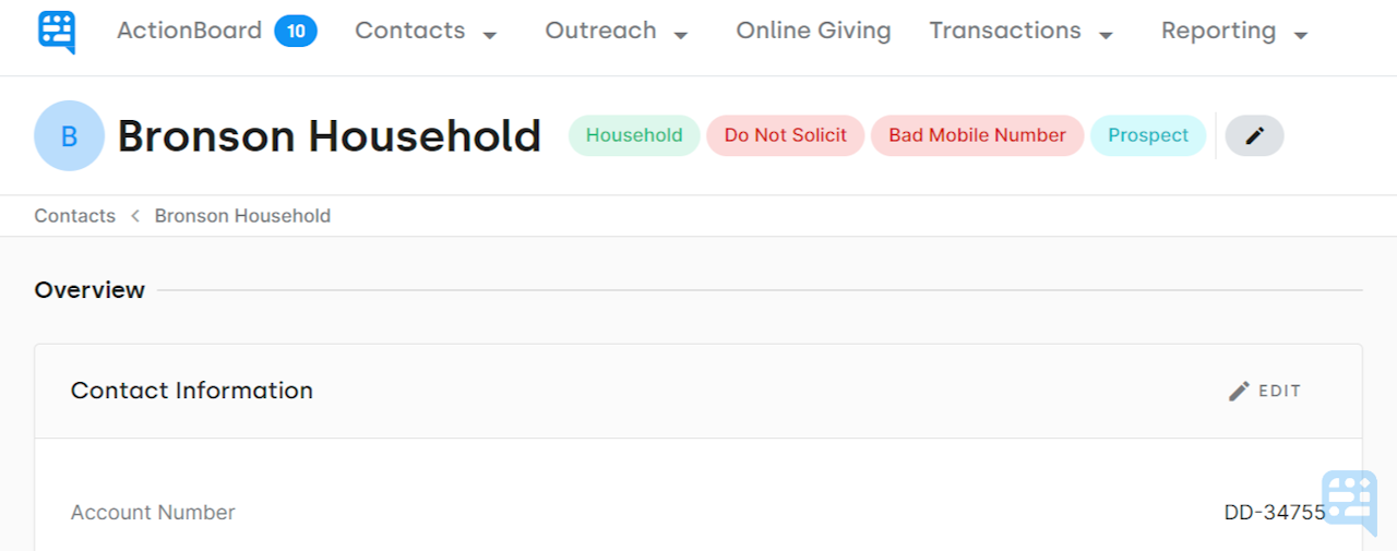 EXAMPLE CONTACT WITH BAD MOBILE NUMBER TAG ON PROFILE - click to enlarge EXAMPLE CONTACT WITH BAD MOBILE NUMBER TAG ON PROFILE