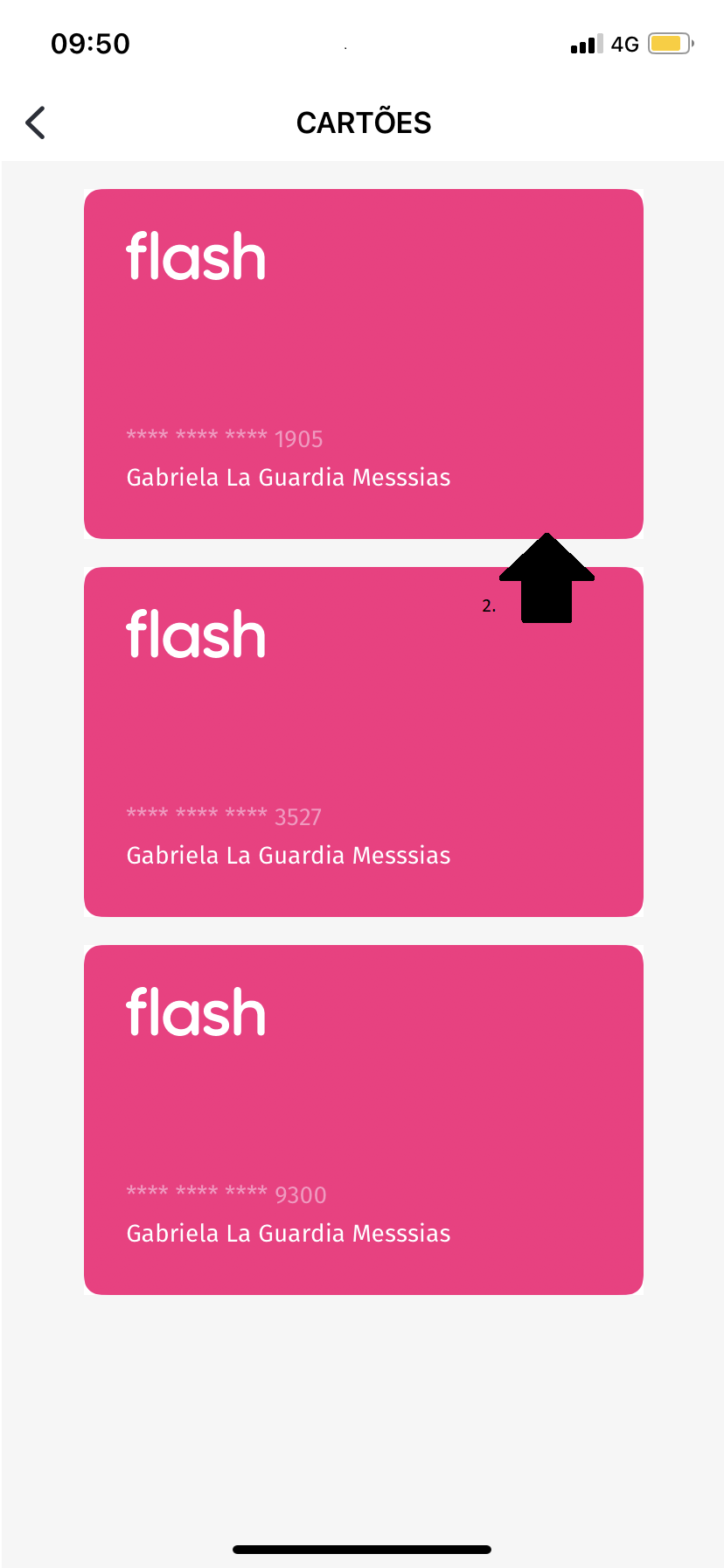 imagem do aplicativo com informações exemplo de cartão