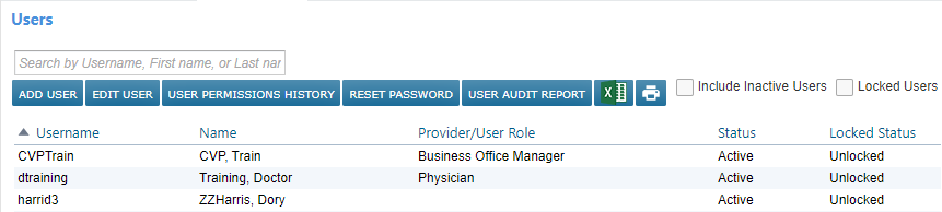 The Users area showing a list of users - click to enlarge The Users area showing a list of users