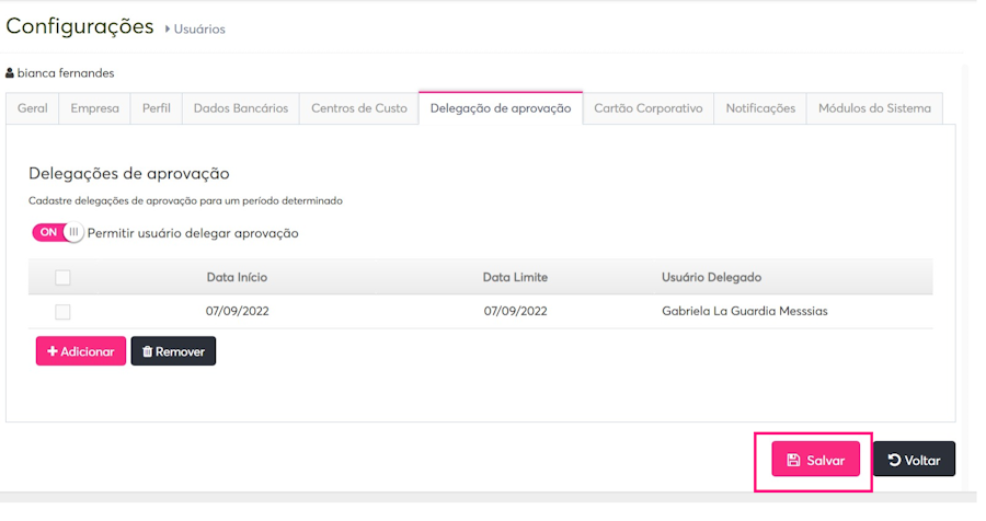 Destaque para opção de salvar