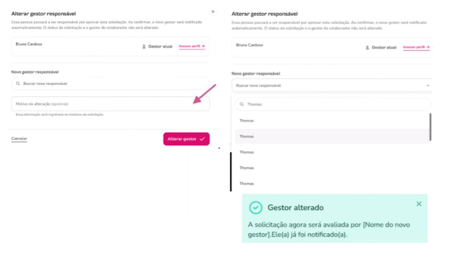 gif exemplo para alterar um gestor específico para ausência