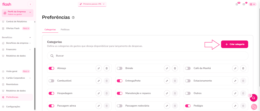 Imagem da plataforma com a tela de preferência