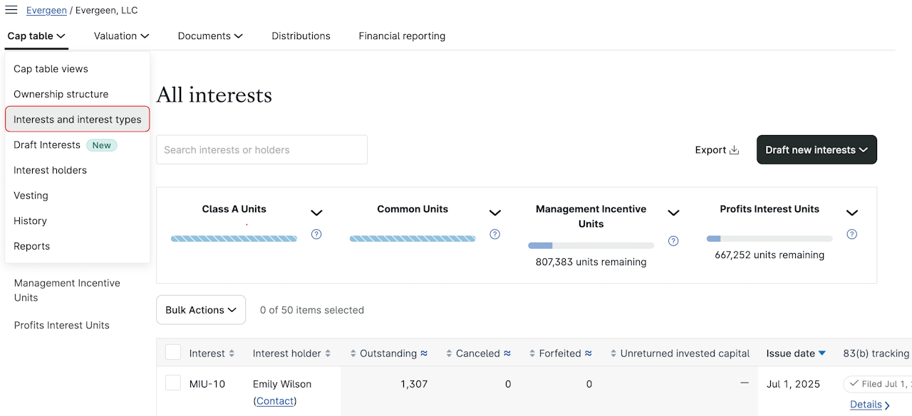 Go to Cap table → Interests and interest types - click to enlarge Go to Cap table → Interests and interest types