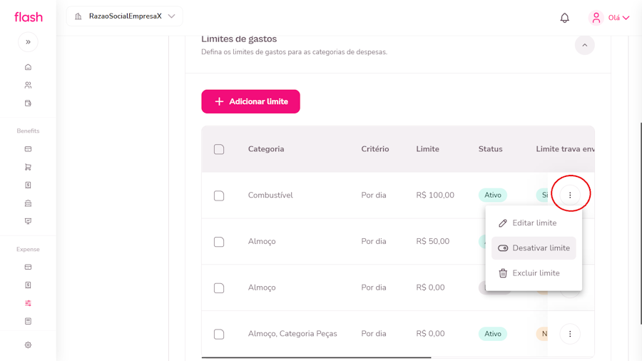 imagem com destaque para o botão editar limite
