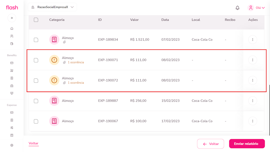 Violação de duplicidade na plataforma. Tela das categorias