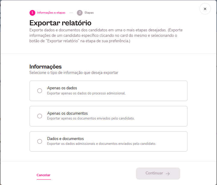 imagem da plataforma com o menu exportar relatório