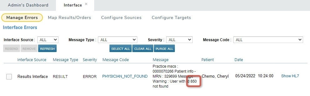 ID highlighted under Interface > Manage Errors - click to enlarge ID highlighted under Interface > Manage Errors