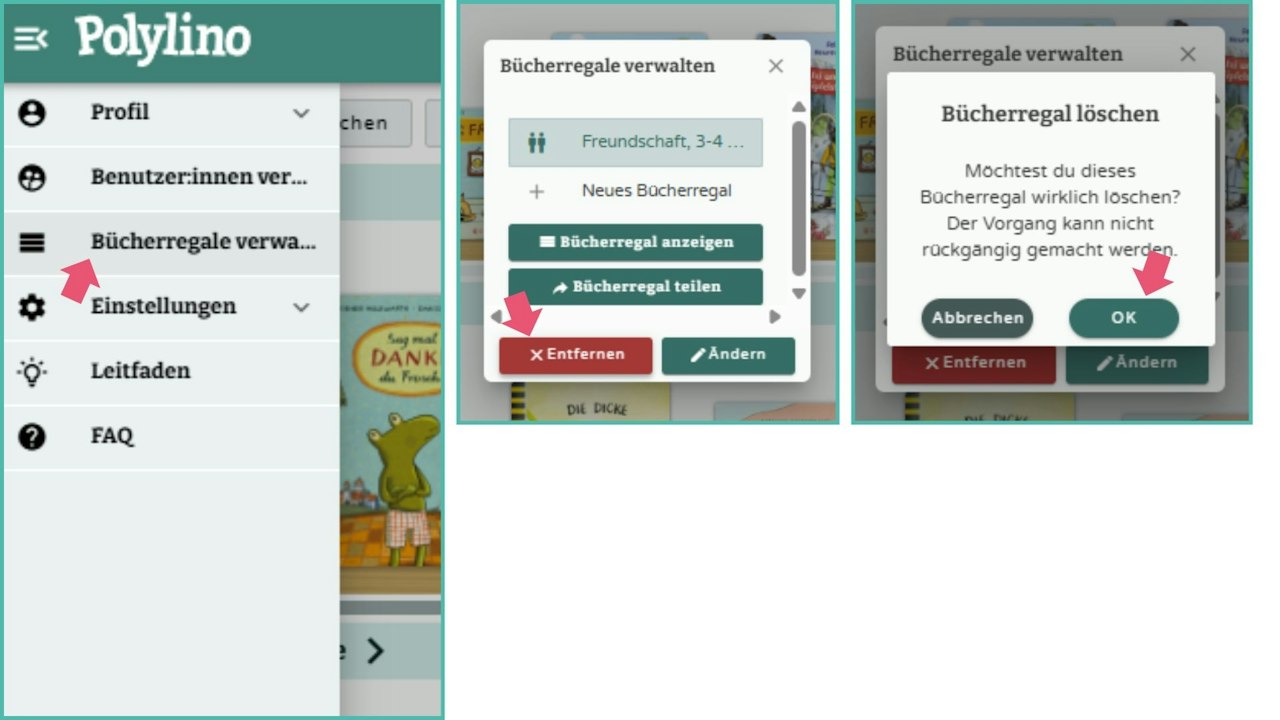 Ein Bücherregal löschen. - klicken Sie zum Vergrößern Ein Bücherregal löschen.