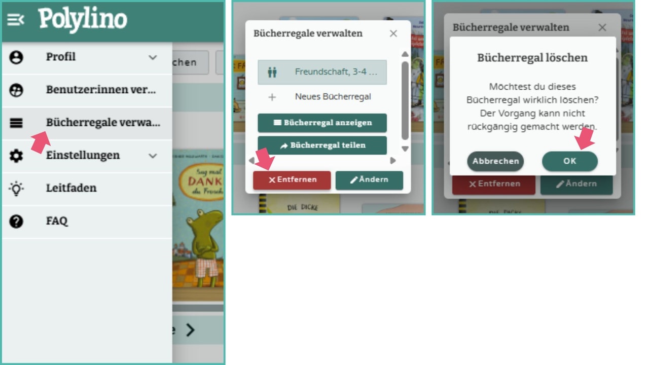 Ein Bücherregal löschen. - klicken Sie zum Vergrößern Ein Bücherregal löschen.