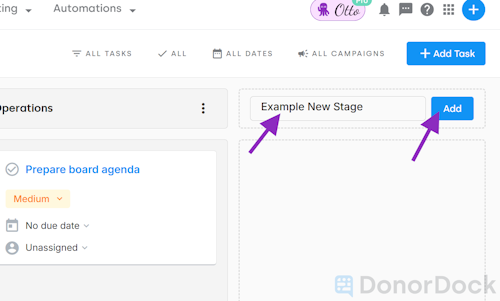 Text box to add new Stage name and click Add