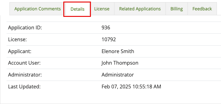 Image of the Details tab with the applicable information.