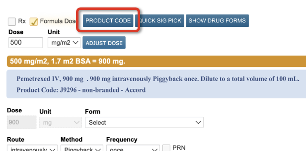 A medication order with the Product Code button highlighted - click to enlarge A medication order with the Product Code button highlighted