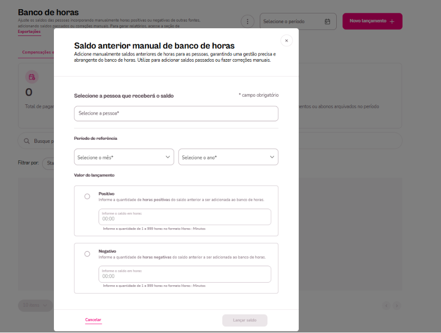 Imagem do menu de saldo no sistema