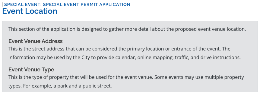 Image showing the grey box information on the Event Location section.