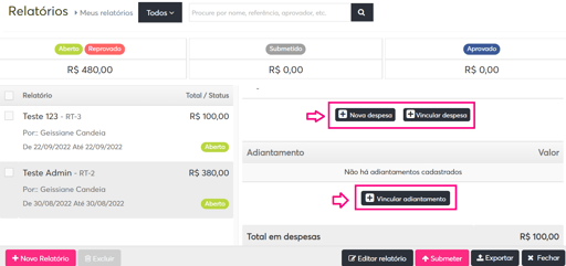 imagem da plataforma com destaque para algumas opções como novo relatório
