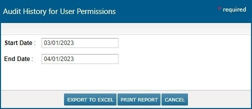 The User Permissions History settings dialog