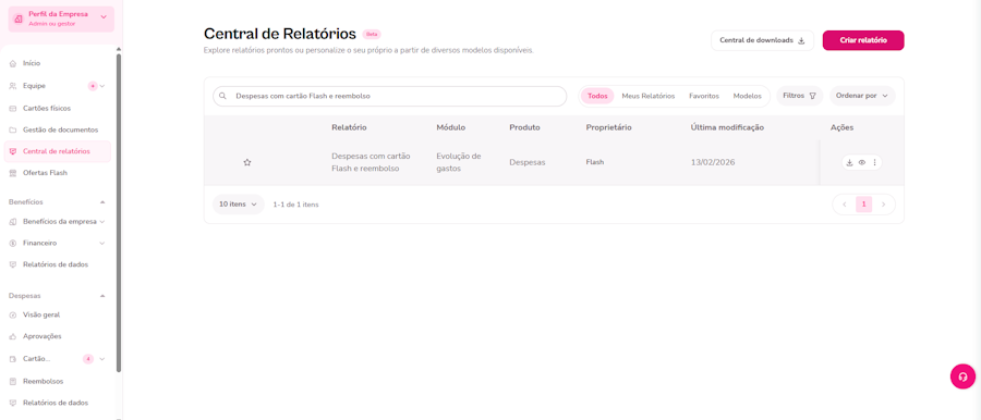 imagem exemplo da central de relatórios