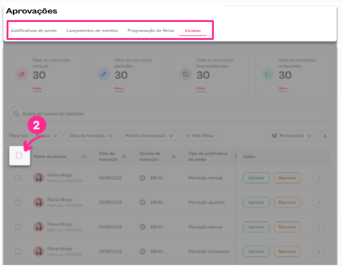 imagem da plataforma com destaque para seleção em massa