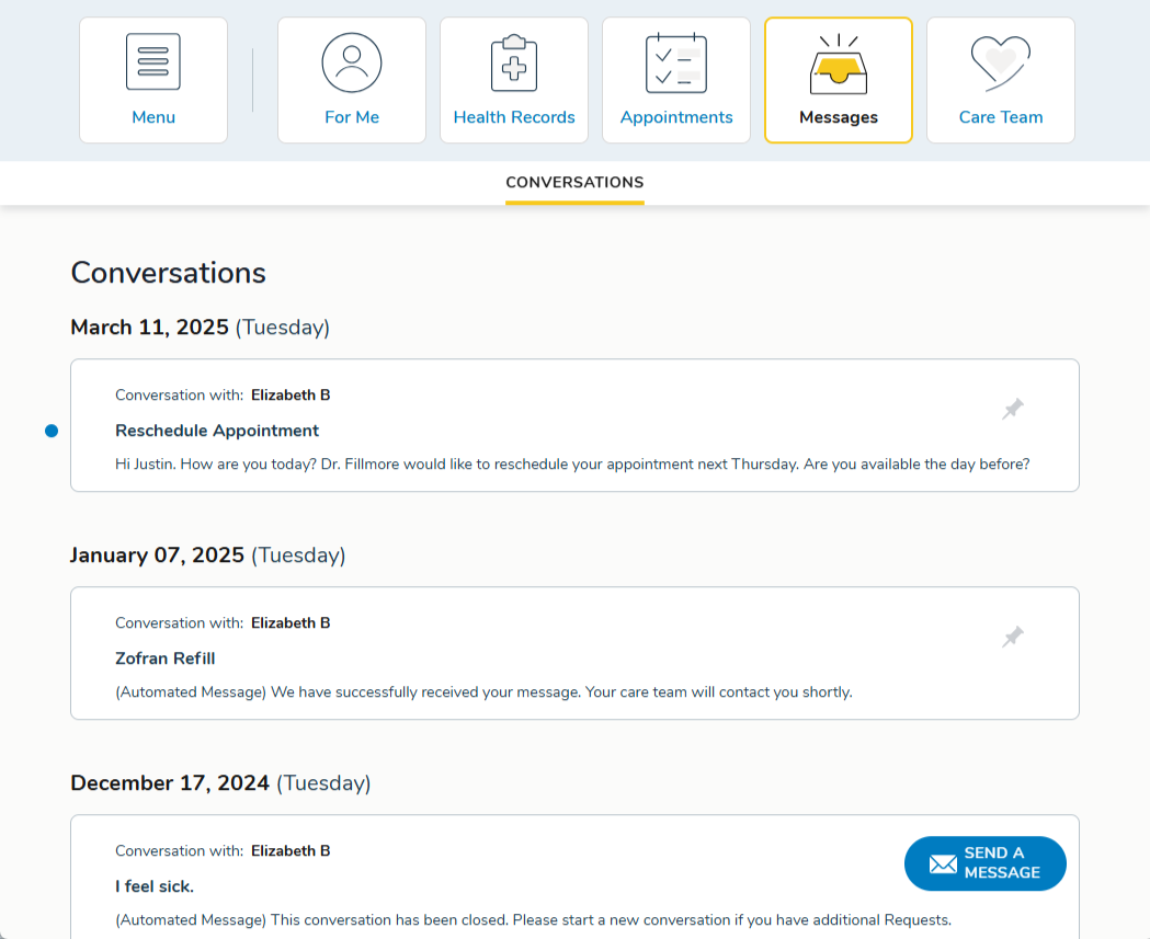 The Messages page - click to enlarge The Messages page