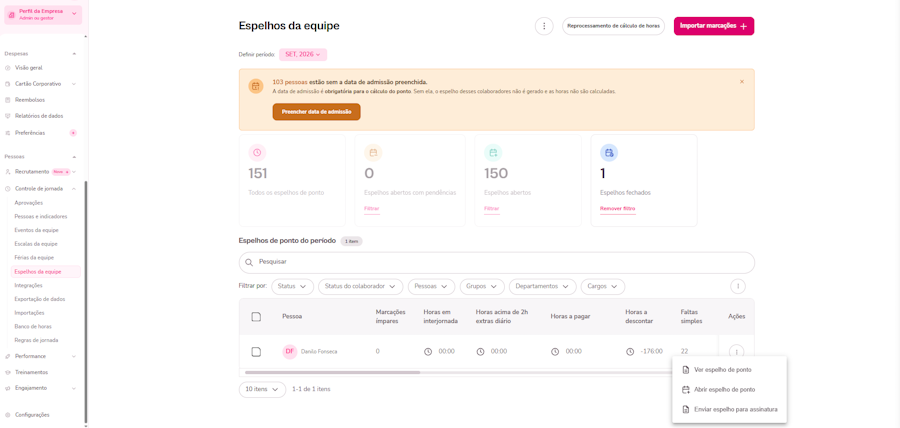 imagem exemplo para a tela de espelho com as opções em ações indicadas