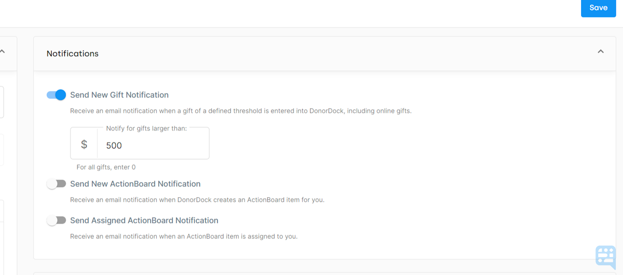 SEND GIFT NOTIFICATION SETTING SHOWING AN EXAMPLE GIFT THRESHOLD OF 500 - click to enlarge SEND GIFT NOTIFICATION SETTING SHOWING AN EXAMPLE GIFT THRESHOLD OF 500