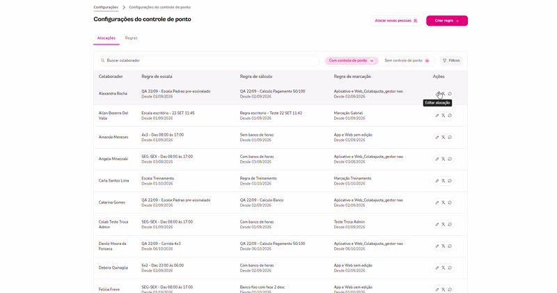 Gif com instruções para alocar colaborador em nova escala.