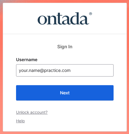 The Ontada Okta Username page - click to enlarge The Ontada Okta Username page