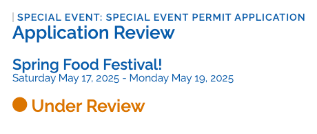 Image of the overall application status on the application page, showing this application as Under Review.