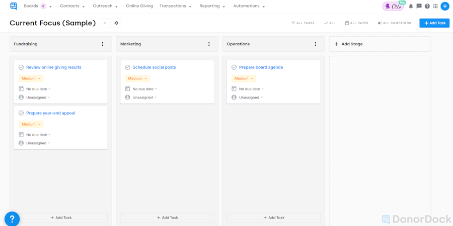 Current Focus Project Board Example