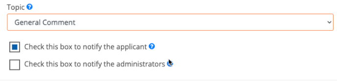 Image of a general comment with the applicant selected for notification.