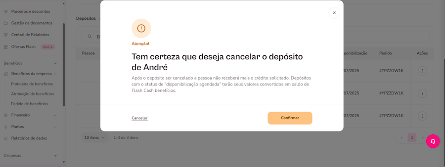 Imagem da tela de confirmação para efetivar o cancelamento.