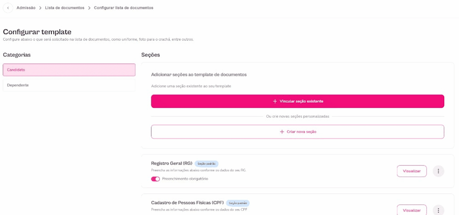 Gif com orientações no menu de configurar template
