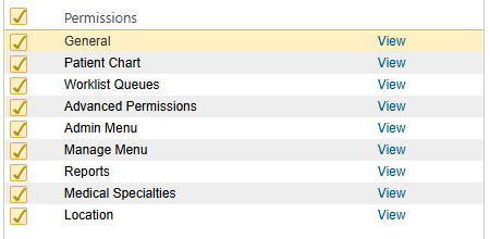 The Permission sections list with all sections selected