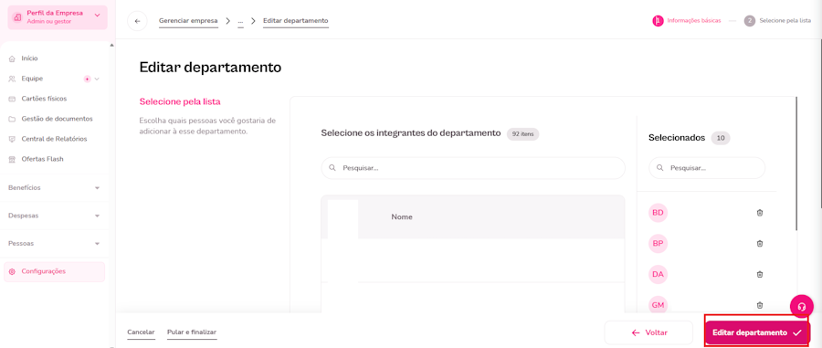 imagem para editar departamento no momento de seleção de colaboradores