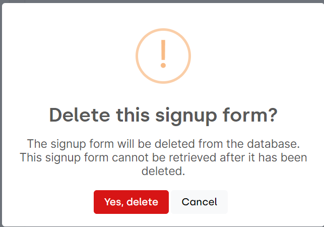 POP UP BOX SHOWING DELETION CONFIRMATION MESSAGE - click to enlarge POP UP BOX SHOWING DELETION CONFIRMATION MESSAGE