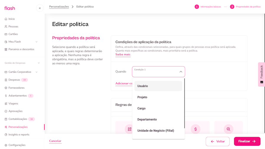 Editar política dentro de propriedades.