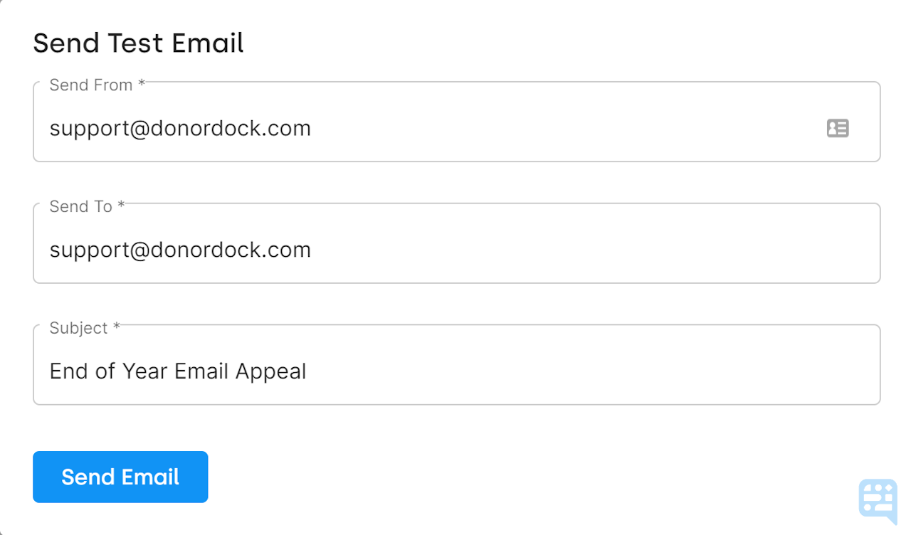 SEND TEST EMAIL PROMPT WITH FIELDS FOR SEND FROM EMAIL, SEND TO EMAIL, AND SUBJECT FOR THE TEST EMAIL - click to enlarge SEND TEST EMAIL PROMPT WITH FIELDS FOR SEND FROM EMAIL, SEND TO EMAIL, AND SUBJECT FOR THE TEST EMAIL