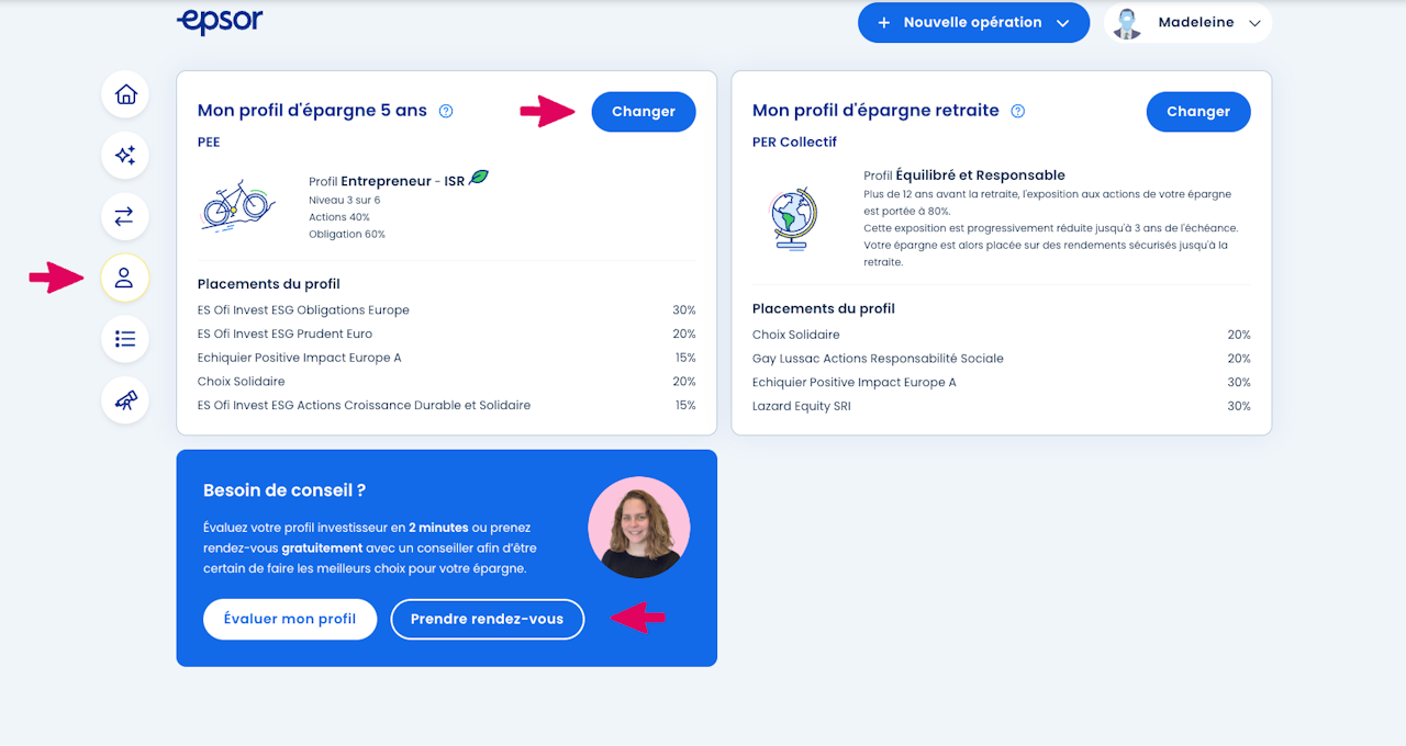 Page "Mon profil épargnant" - click to enlarge Page "Mon profil épargnant"