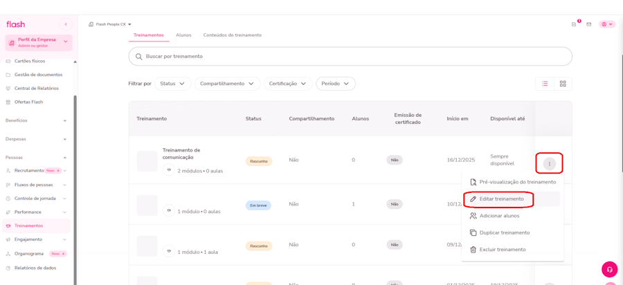 Gif com o passo a passo para associar avaliação em um treinamento